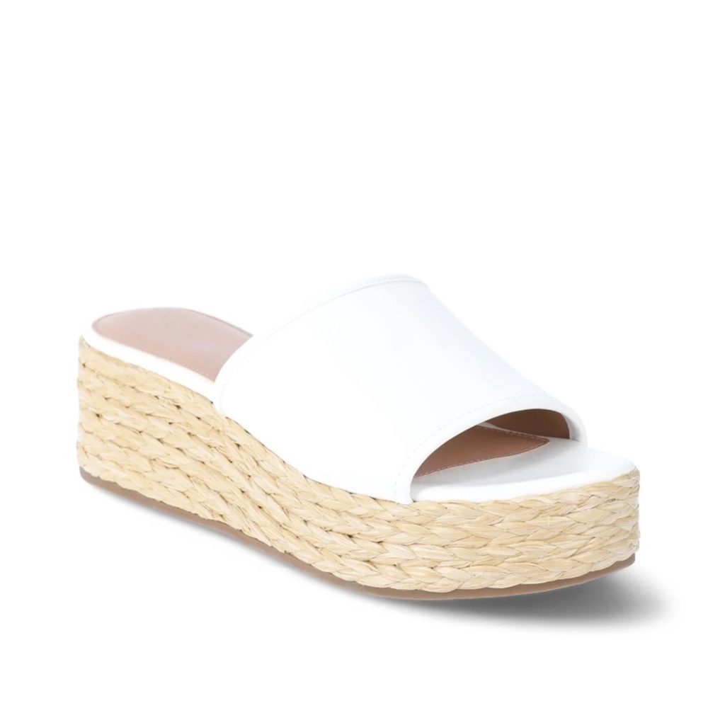 NWT! Time and Tru Women's Raffia Platform Slide Sandals Color White Size 8